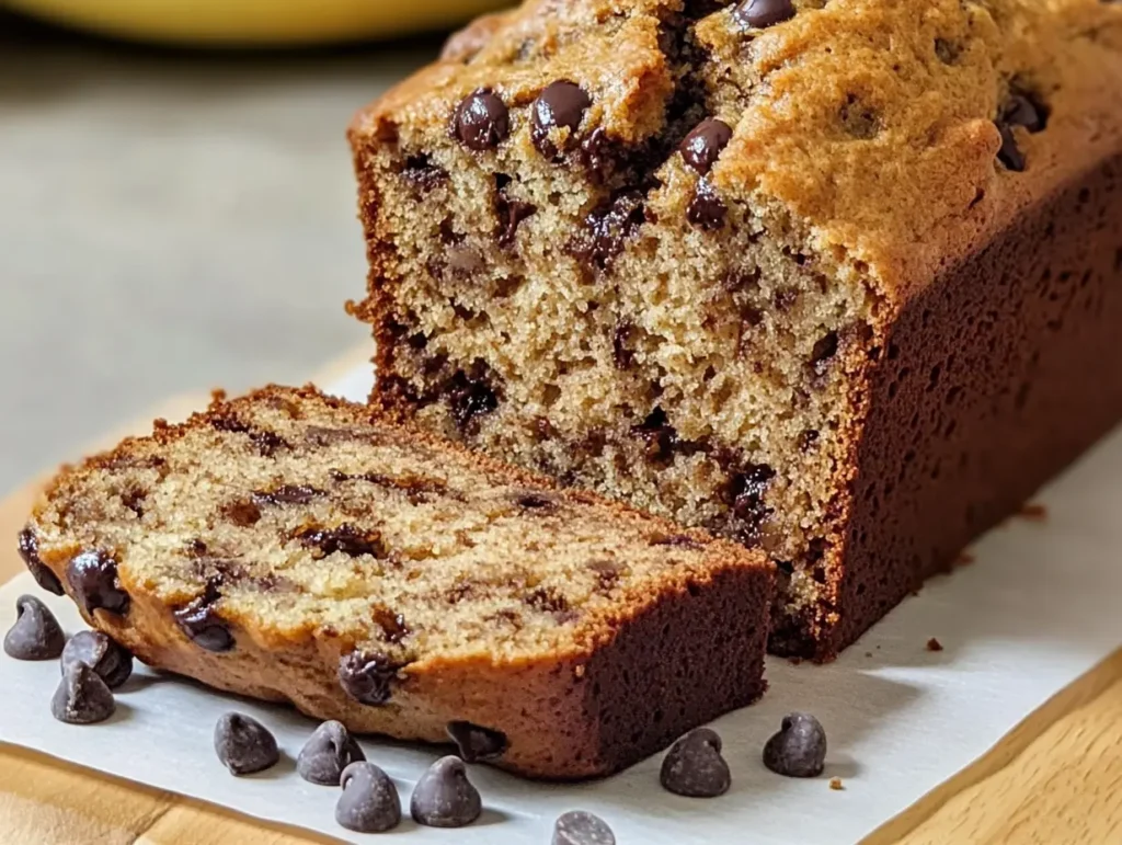 Banana bread with chocolate chips, moist banana bread recipe, easy banana bread