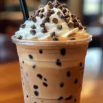 Chocolate frappuccino, chocolate chip iced coffee, homemade frappuccino, coffee frappuccino with chocolate chips, chocolate coffee drink