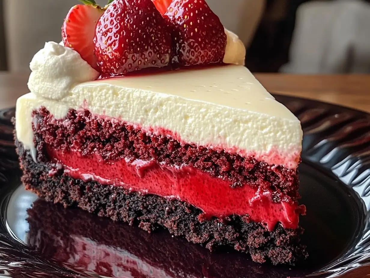 Red velvet cheesecake, Strawberry cheesecake dessert, Red velvet cake with cheesecake, Cheesecake with red velvet base, Strawberry cheesecake recipe