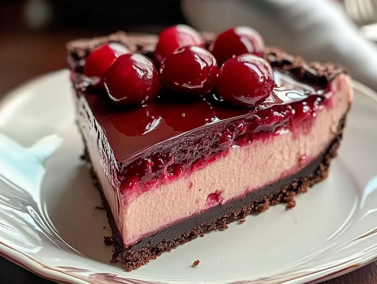 Chocolate cherry cheesecake, cheesecake with cherries, cherry and chocolate dessert, cherry chocolate cake