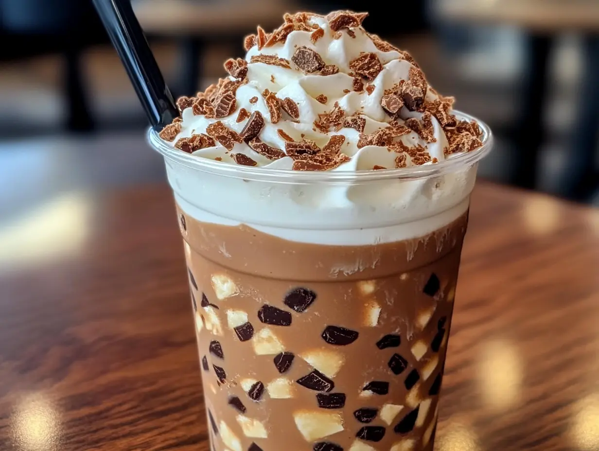 Chocolate Crunch Frappuccino, Crunchy Chocolate Frappuccino, DIY Chocolate Frappuccino, Chocolate Chip Frappe, Homemade Chocolate Frappuccino