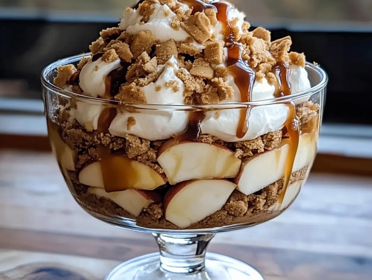 Fall dessert trifle, Caramel apple layered dessert, Cookie dough apple trifle, Easy fall dessert recipe, Trifle with caramel and apples