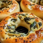 Spinach-Artichoke Bagel Recipe, Cheesy Bagels with Spinach, Homemade Spinach Artichoke Bagels, Savory Bagels with Cheese and Vegetables