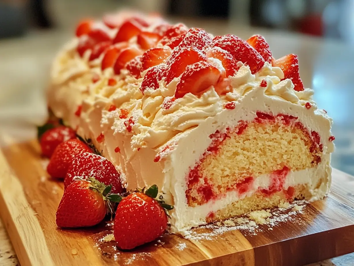 Strawberry cake roll, strawberry swiss roll, cake roll with strawberries, birthday cake roll with strawberries, fresh strawberry dessert