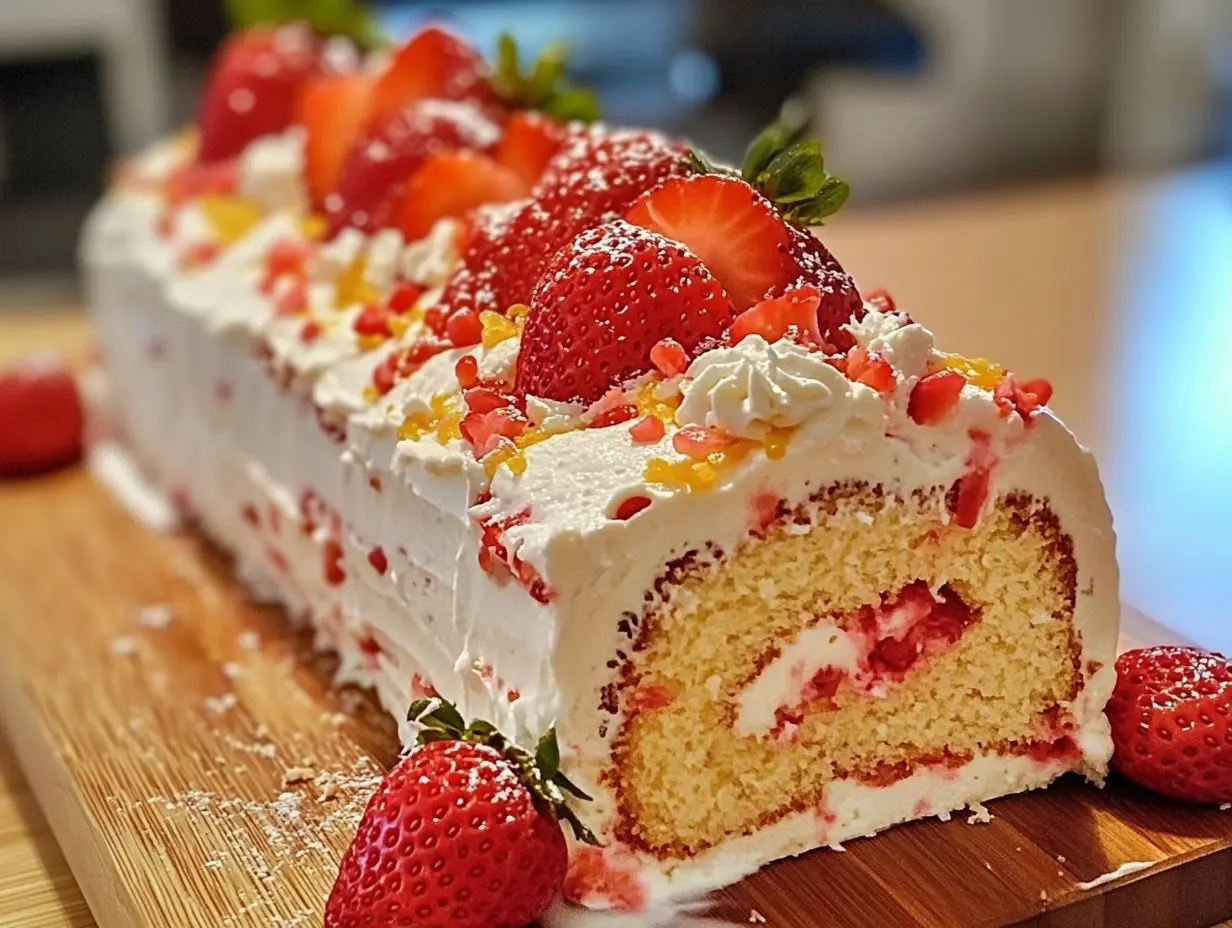 Strawberry cake roll, strawberry swiss roll, cake roll with strawberries, birthday cake roll with strawberries, fresh strawberry dessert