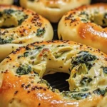 Spinach-Artichoke Bagel Recipe, Cheesy Bagels with Spinach, Homemade Spinach Artichoke Bagels, Savory Bagels with Cheese and Vegetables