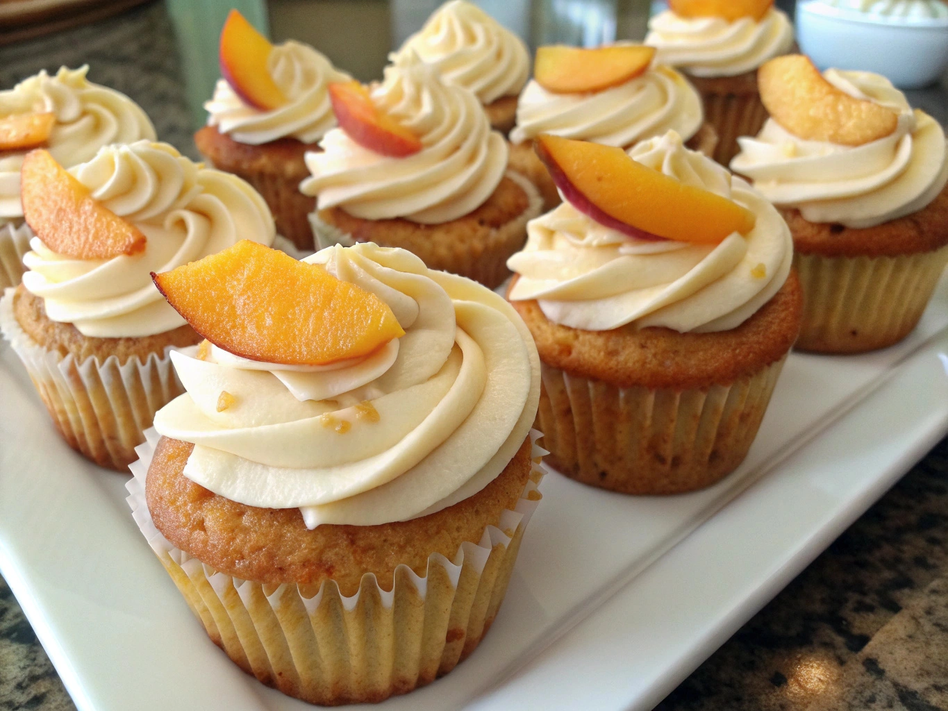 Peach honey cream cheese cupcakes, Cream cheese peach cupcakes, Honey-infused peach cupcakes, Fresh peach cream cheese cupcakes, Honey peach dessert cupcakes, Creamy peach honey cupcakes, Peach and honey cream cheese treats, Honey peach flavored cupcakes, Cream cheese topped peach cupcakes, Sweet peach honey cupcakes