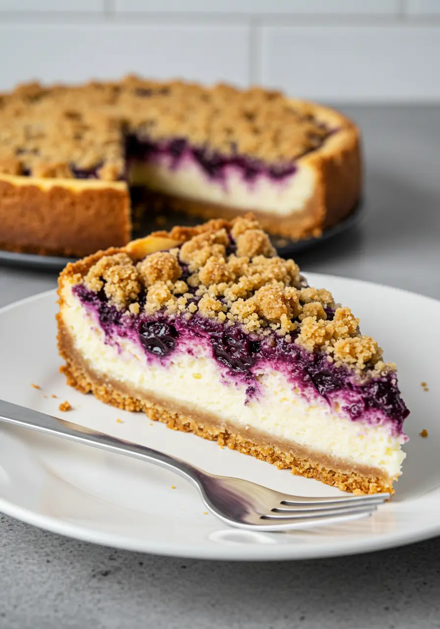 Crumble Cheesecake with Blueberries