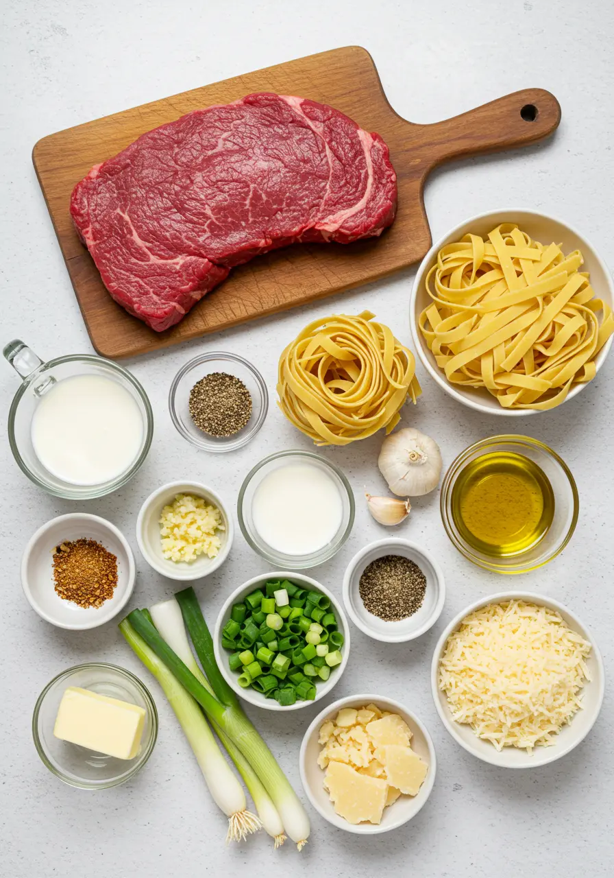 Garlic Butter Steak with Parmesan Alfredo