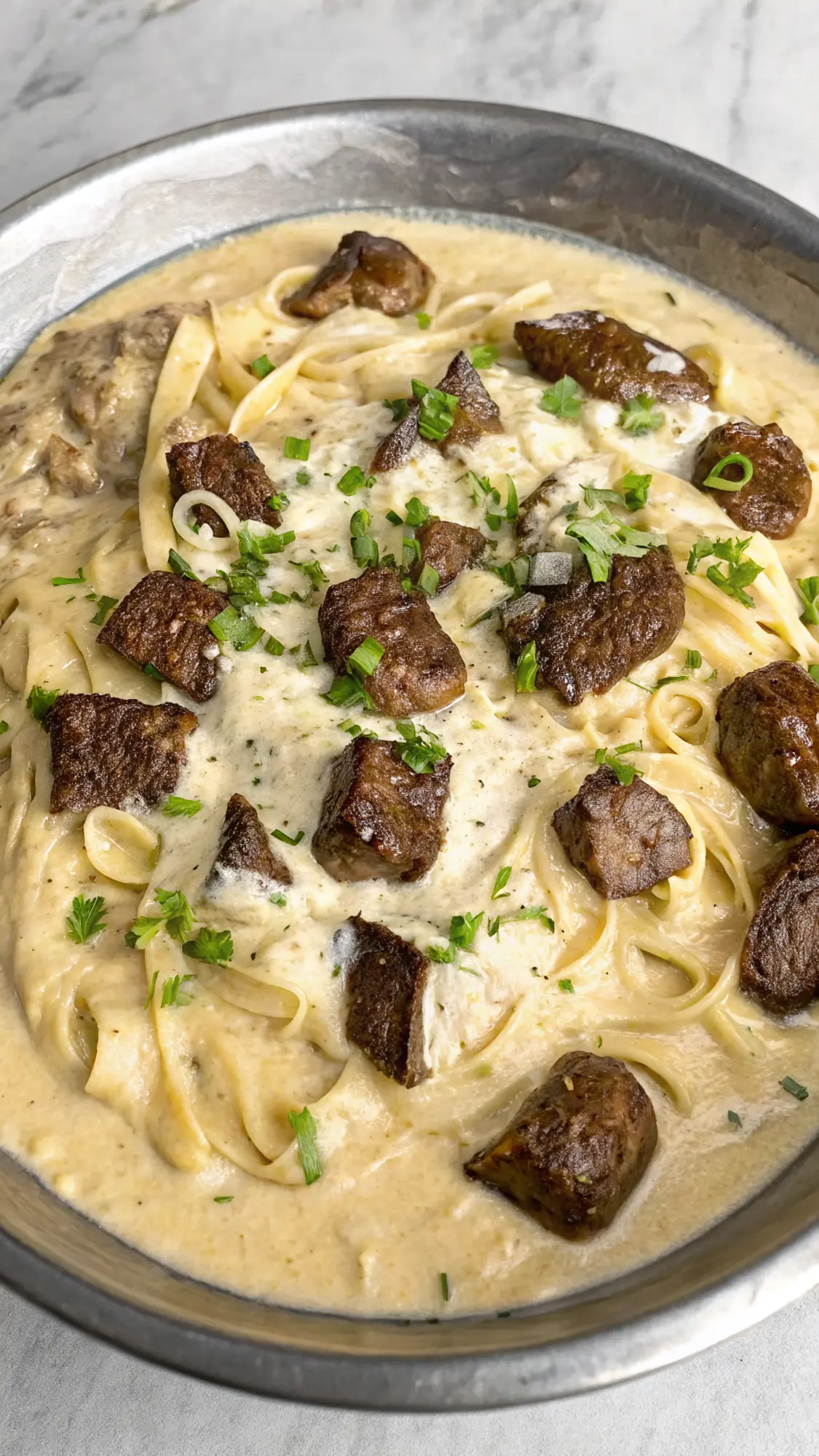 Garlic Butter Steak with Parmesan Alfredo