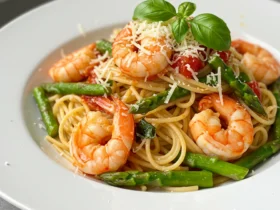 Angel Hair Pasta with Shrimp, Asparagus and Basil