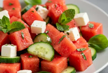 Watermelon Salad with Feta Cucumber and Mint